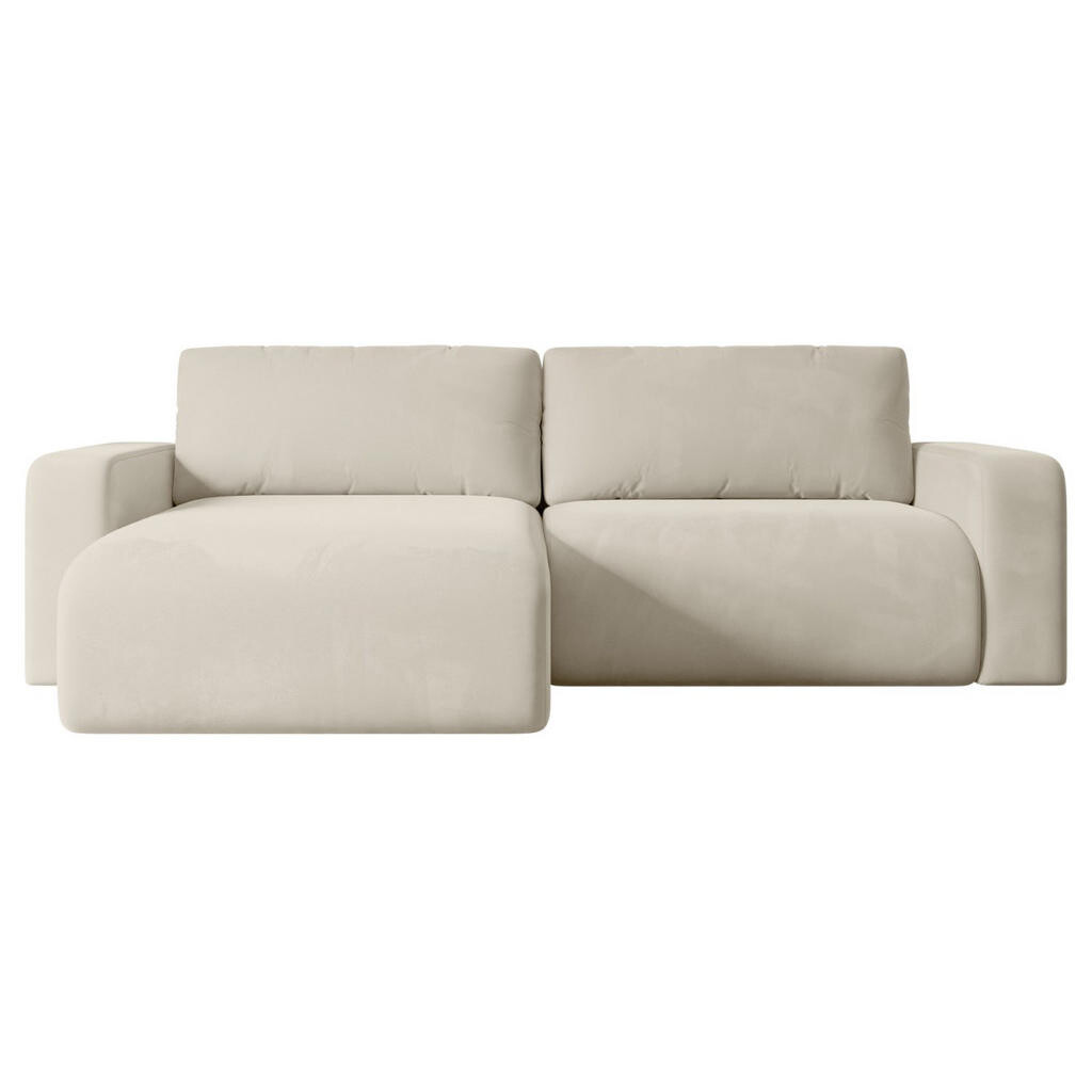 ALTDECOR ROHOVÁ SEDACÍ SOUPRAVA s funkcí lůžka a úložným prostorem KLEEA-L – 247 × 143 × 83 cm, béžový velur