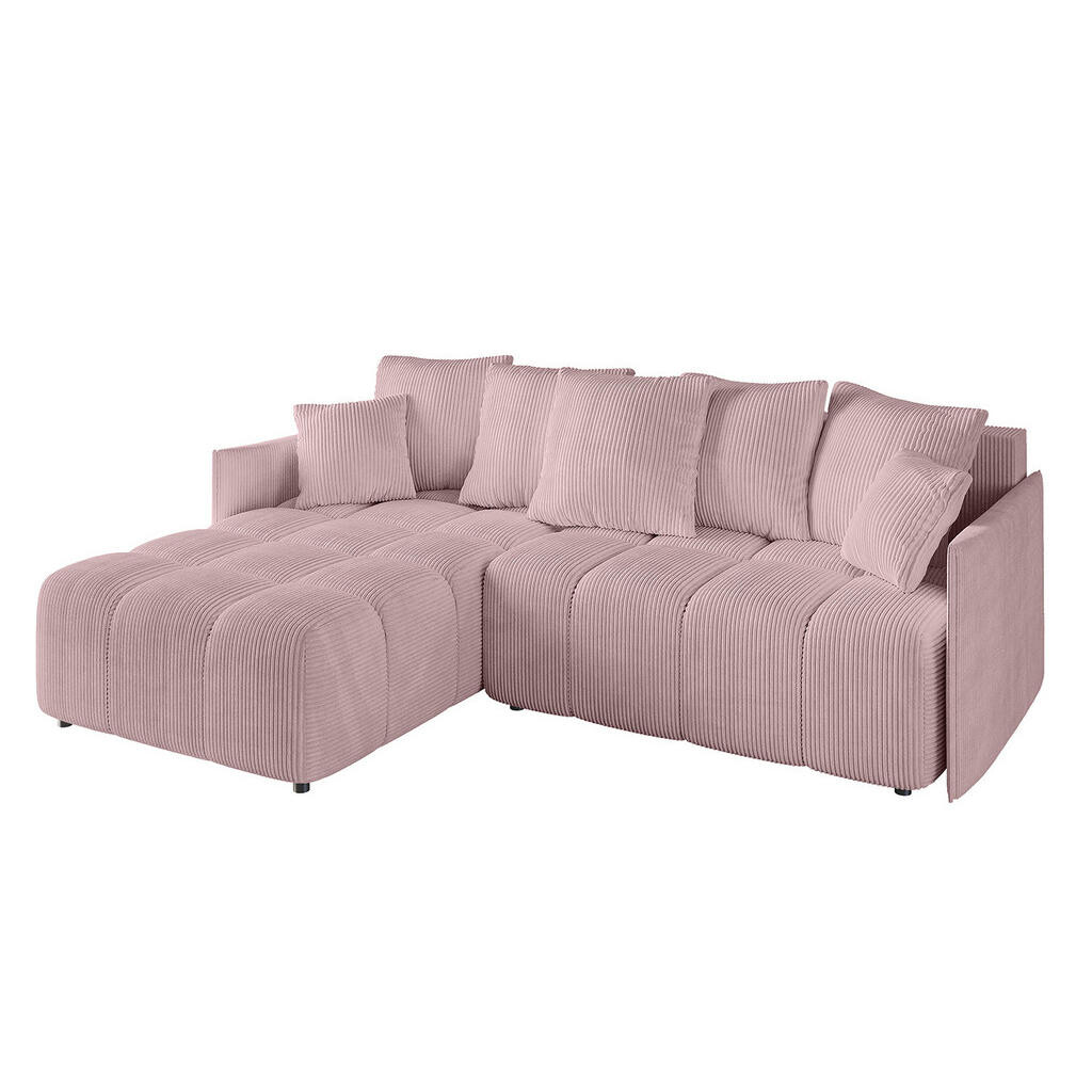 ALTDECOR ROHOVÁ SEDACÍ SOUPRAVA s otomanem vlevo LONLI-L 251x189x68 růžový manšestr