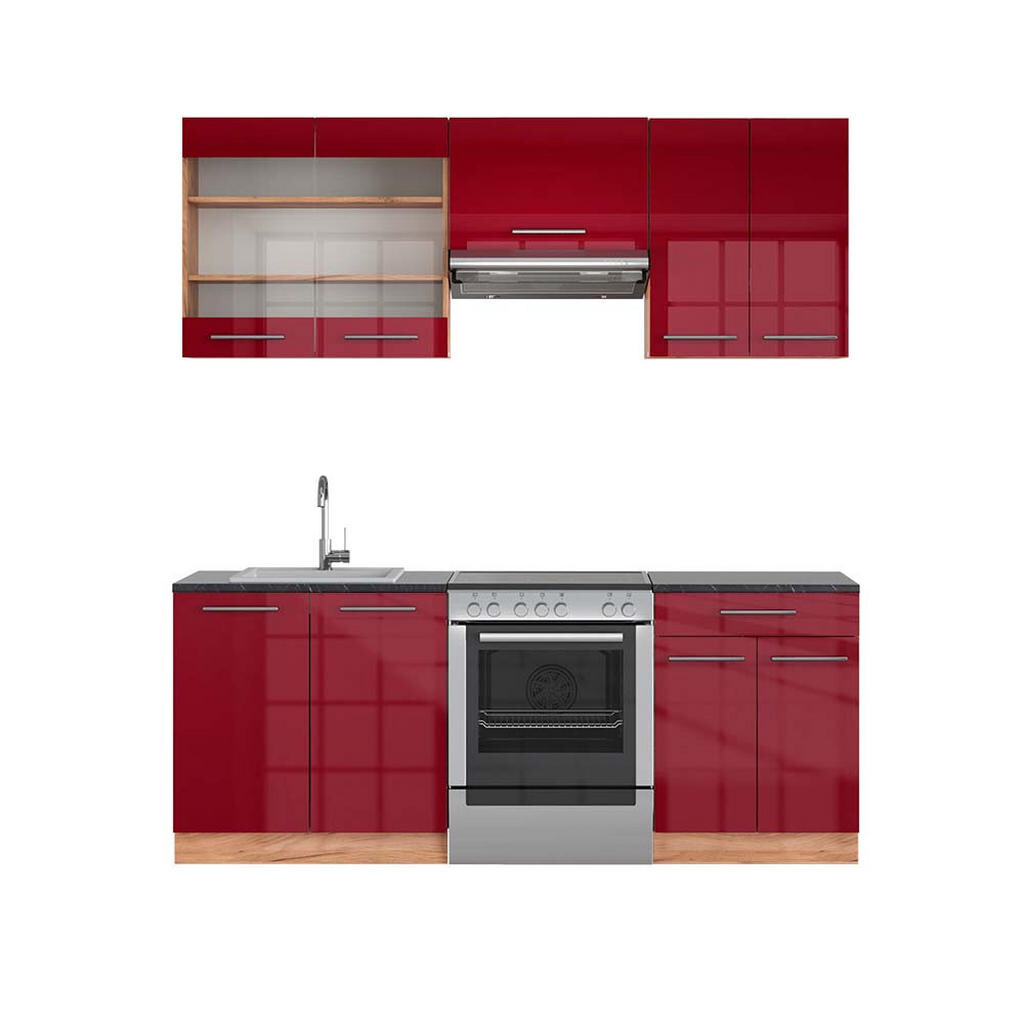 Vicco KUCHYŇSKÝ KOUT Fame-Line Bordeaux vysoký lesk/zlatý dub 200 cm , PD Antracit