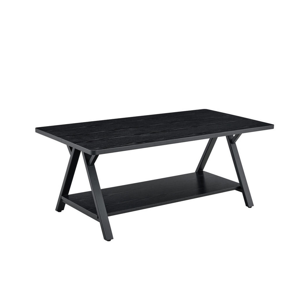 Redom KONFERENČNÍ stolek 110/57/44,5 cm s úložnou policí, MDF a kovovým rámem, industriální styl, Černá