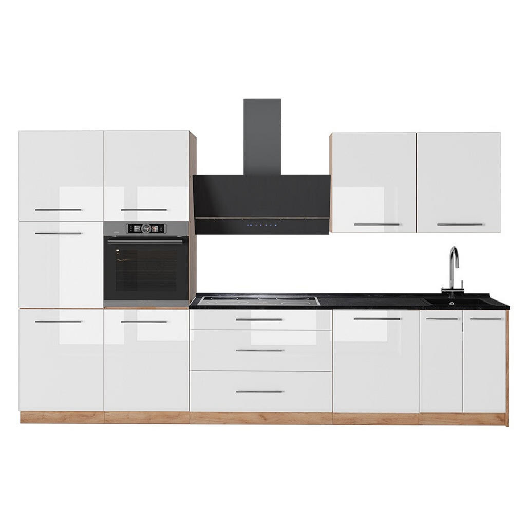 Vicco KUCHYŇSKÝ KOUT Fame-Line, Bílá vysoký lesk/Zlatý mocný dub, 340 cm, PD Antracit
