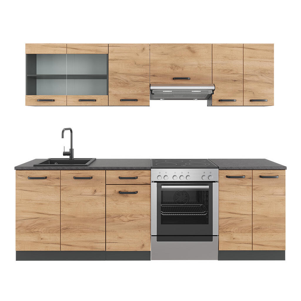 Vicco KUCHYŇSKÁ LINKA R-Line, Zlatý mocný dub/Antracit, 240 cm s pracovní deskou