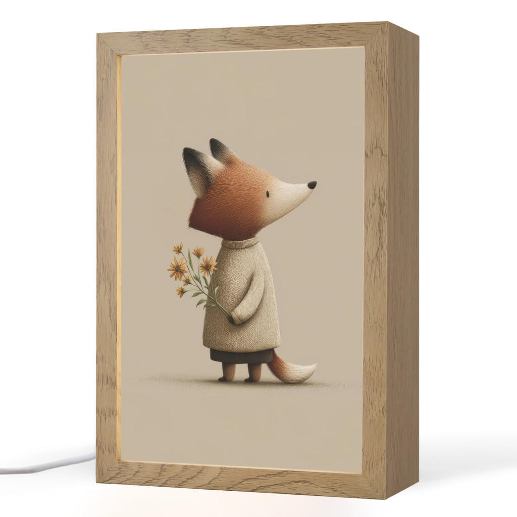 OnlyWow NOČNÍ LAMPIČKA Liška - Žluté květy - Minimalistický 20x30 cm
