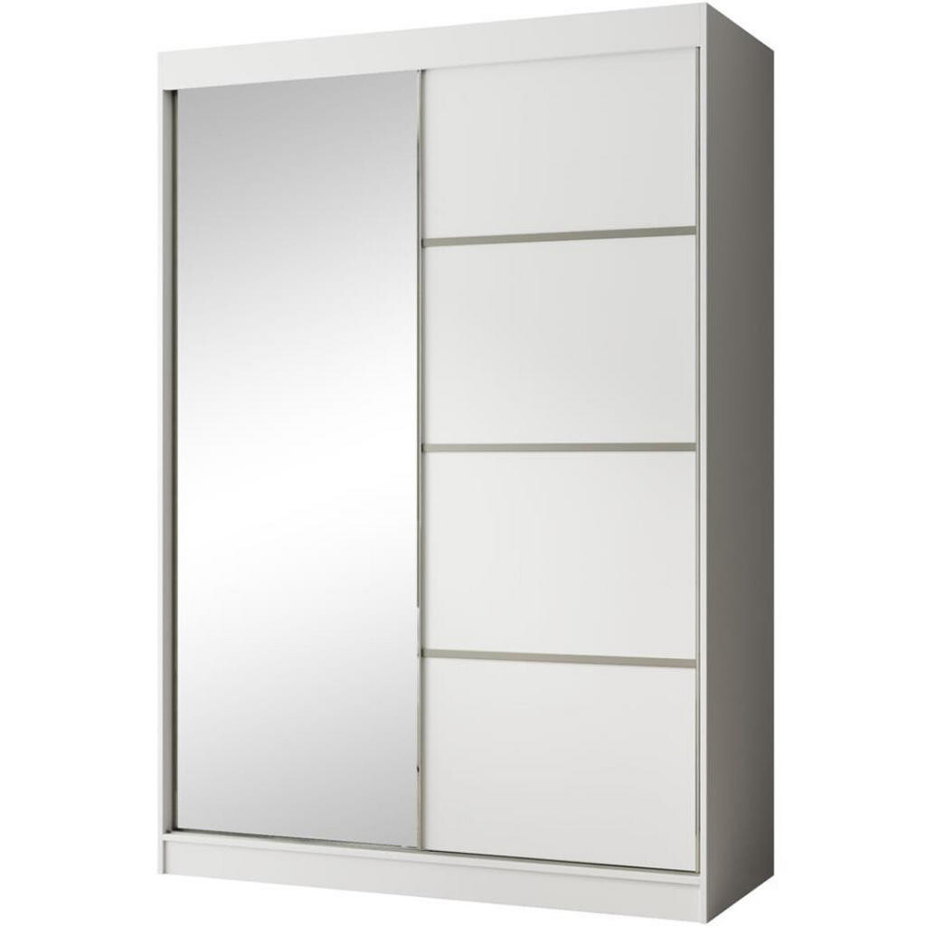 Beautysofa POSUVNÁ šatní skříň Paco 150/215/61, 2dveřová, bílá, se zrcadlem