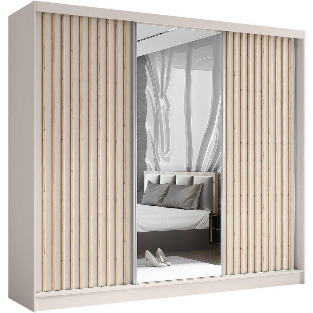 Beautysofa SKŘÍŇ s posuvnými dveřmi Helix 240/216/61 kašmír + dub Artisan