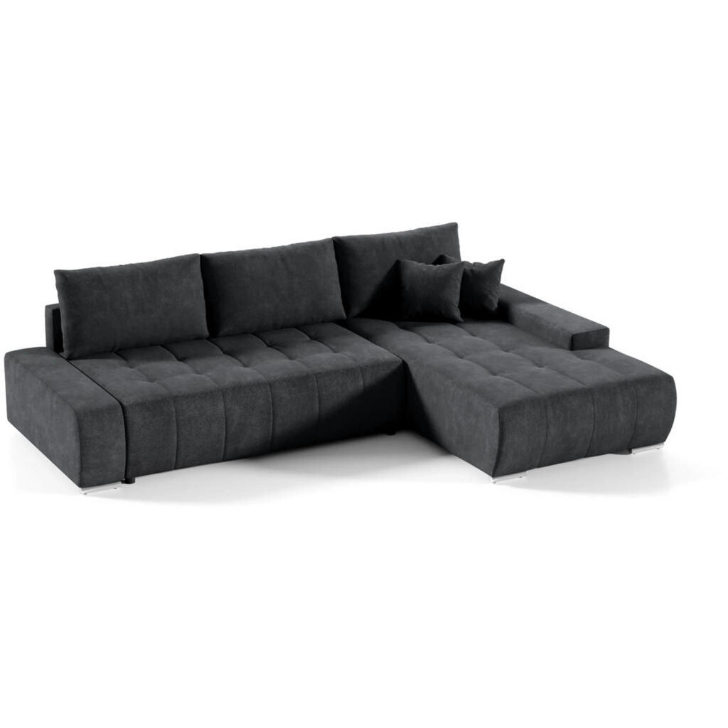 Beautysofa ROHOVÁ rozkládací pohovka Draco L antracit, pravá, velurová látka