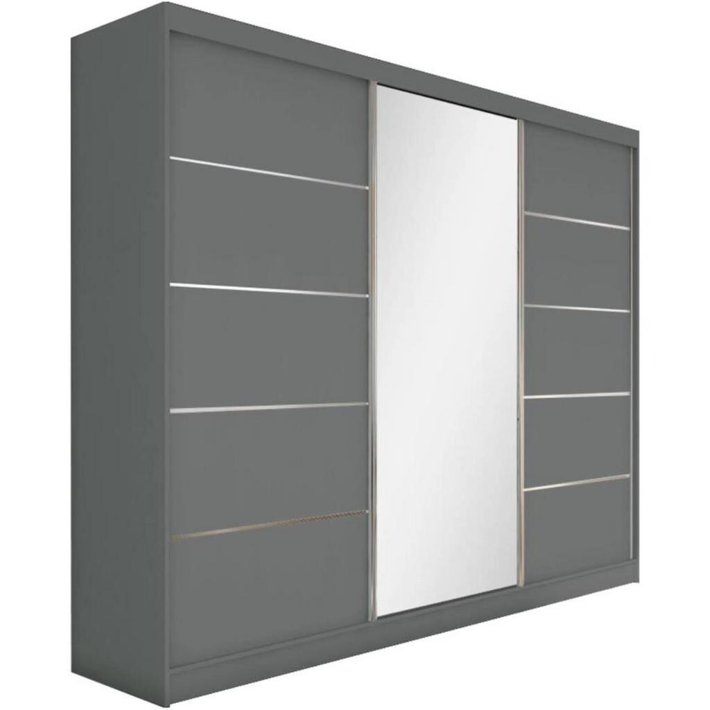Beautysofa SKŘÍŇ s posuvnými dveřmi Marika 240/216/61 grafit se zrcadlem a zásuvkami