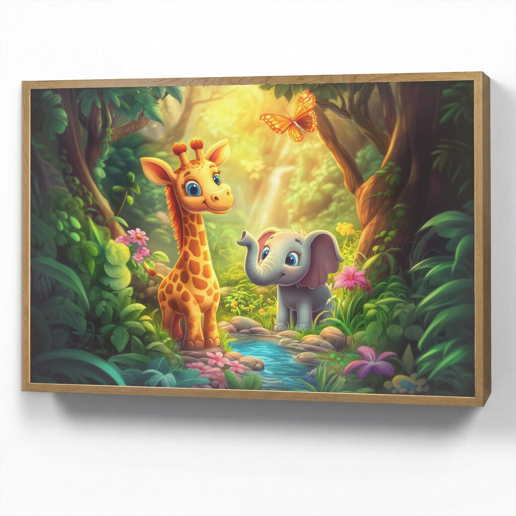 OnlyWow NÁSTĚNNÁ LAMPA S AKUMULÁTOREM Žirafa - slon - květiny - džungle 100x70 cm