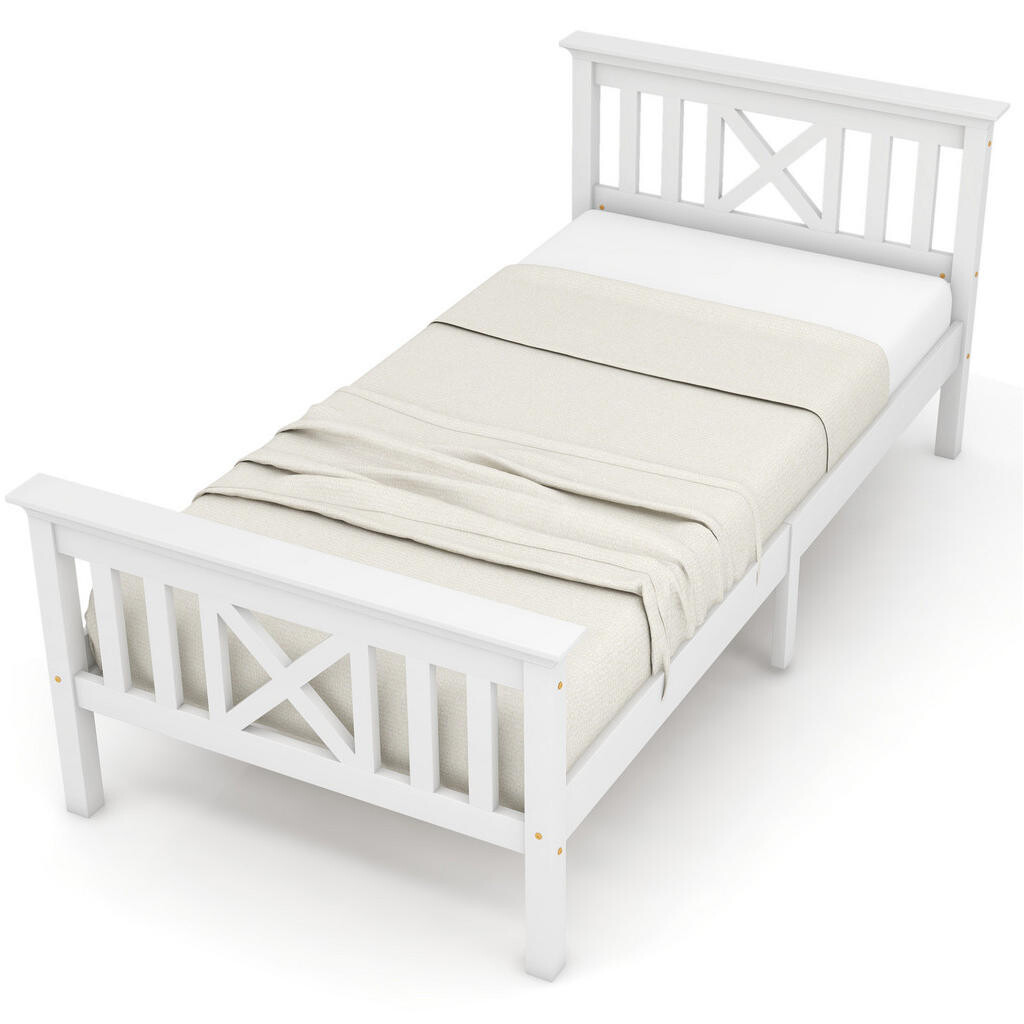 OKWISH JEDNOLŮŽKO 90/200 cm bílé z masivního dřeva s X čelem a roštem