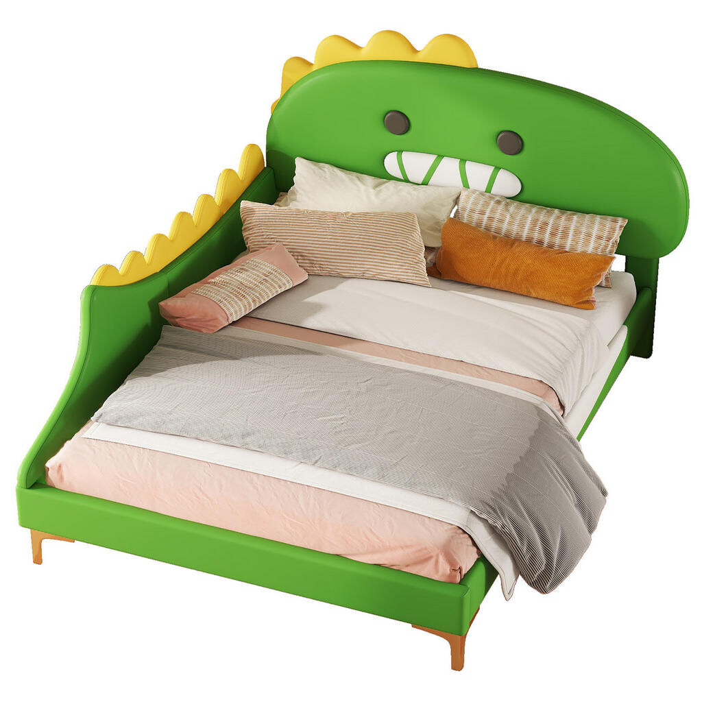 OKWISH DĚTSKÁ postel 140/200 cm zelená z PU a MDF s motivem dinosaura