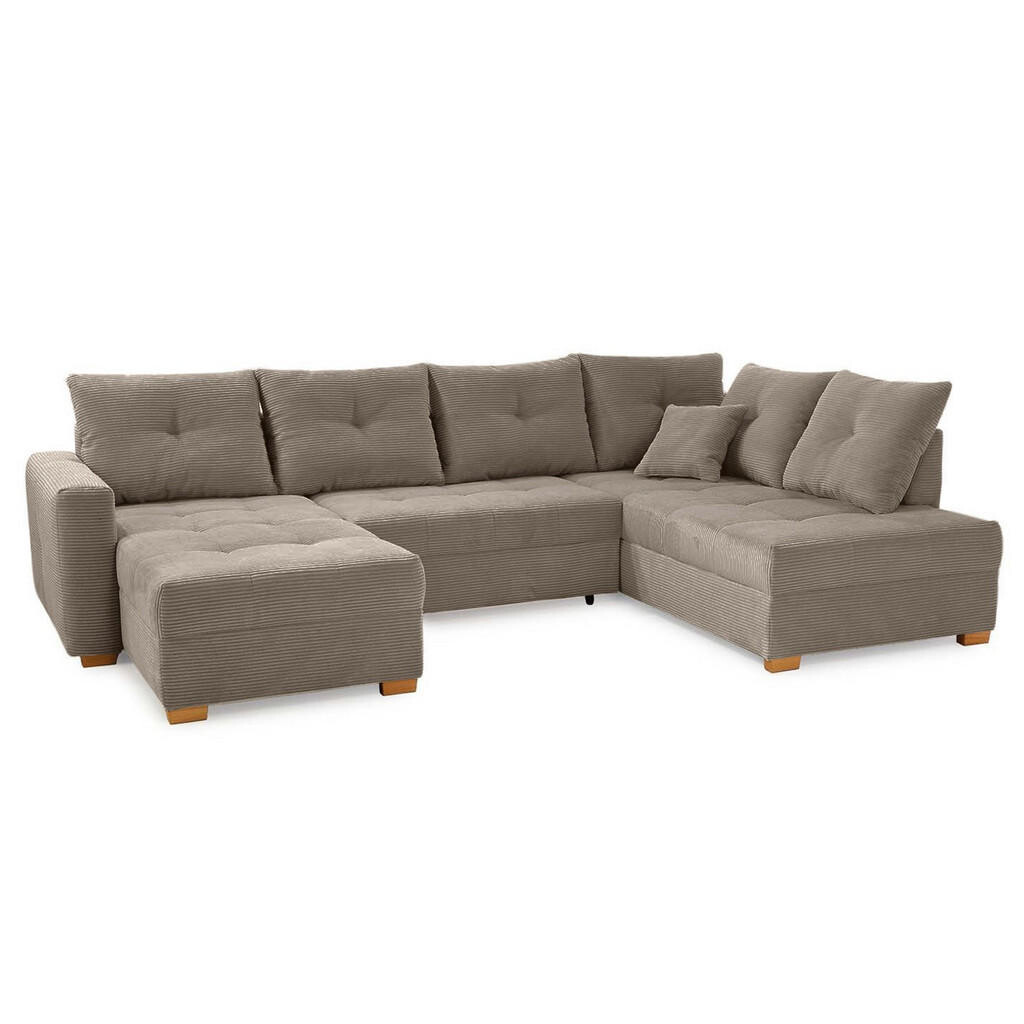 luma-home SEDACÍ SOUPRAVA s funkcí lůžka a úložným prostorem pod matrací, tvar písmene U, 313 × 200 × 92 cm (Š×H×V), manšestr hnědá taupe / 15219