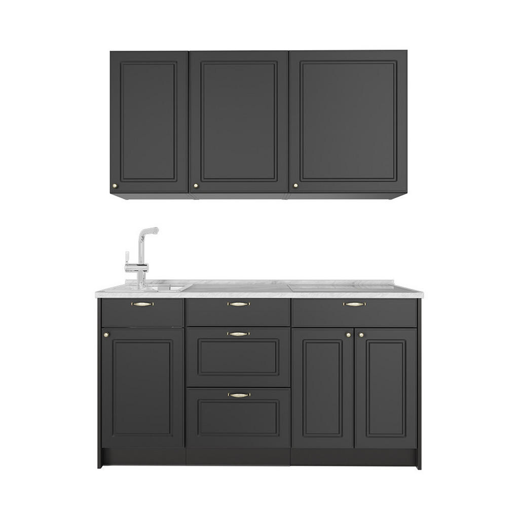 Vicco JEDNOTKOVÁ KUCHYNĚ Fame-Line, Anthrazit-Gold Landhaus/Antracit, 150 cm, PD Mramor