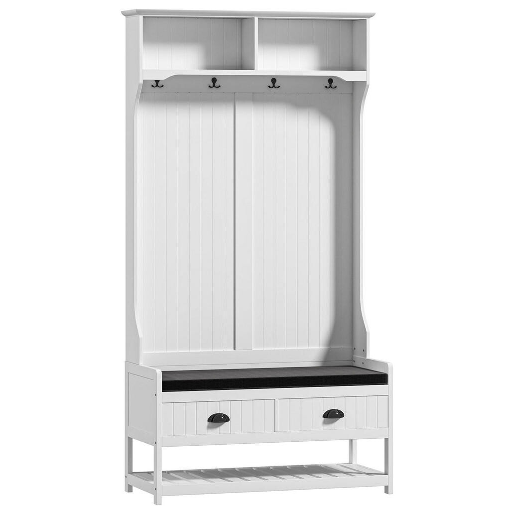 Redom PŘEDSÍŇOVÝ věšák 89/42/172 cm s lavicí, zásuvkami, policemi a háčky z MDF, Bílá