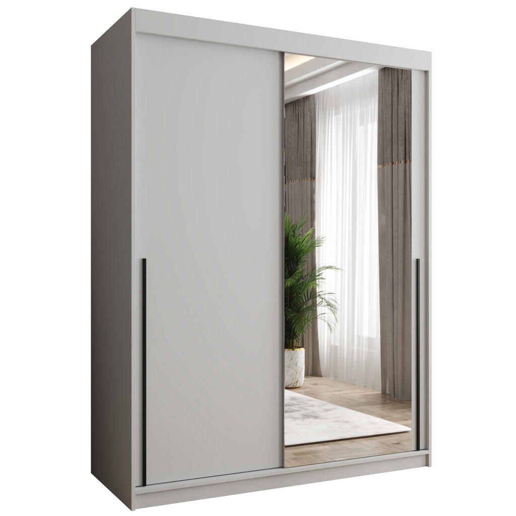 Home Collective SKŘÍŇ S POSUVNÝMI DVEŘMI se zrcadlem, šířka 150 cm, bílá s černým úchytem