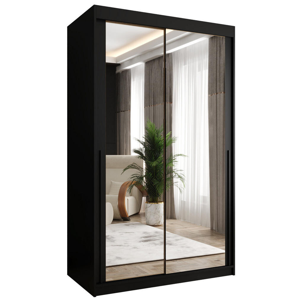 Home Collective ŠATNÍ SKŘÍŇ S POSUVNÝMI DVEŘMI se zrcadlem, šířka 120 cm, černá s černým madlem