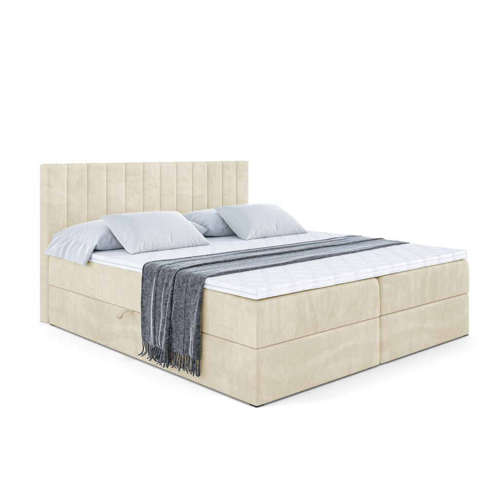 ALTDECOR AMERICKÁ postel s matrací H3 a lamelovým roštem – EDITA – 200 x 200 cm, ecru