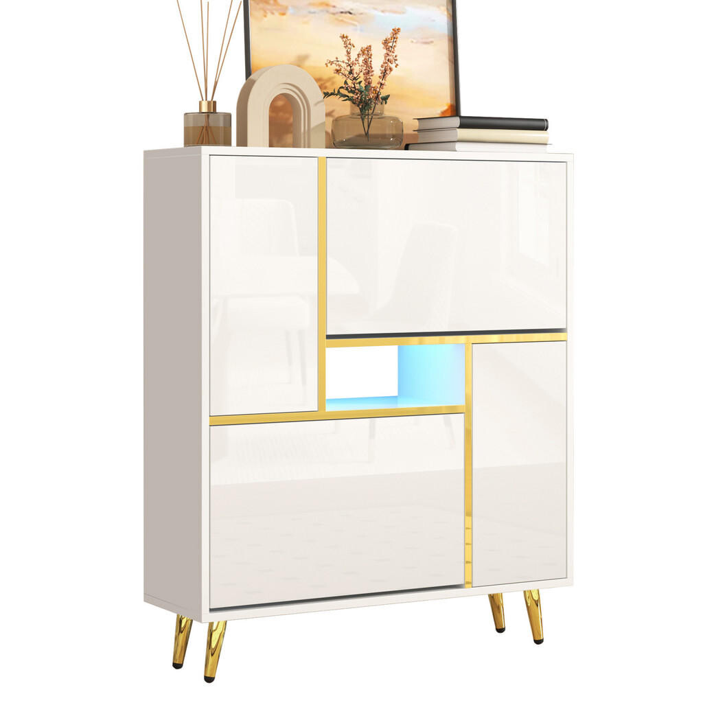 FLIEKS BOTNÍK Vysoký Lesk LED 16 Barev Bílý 80x25x96cm