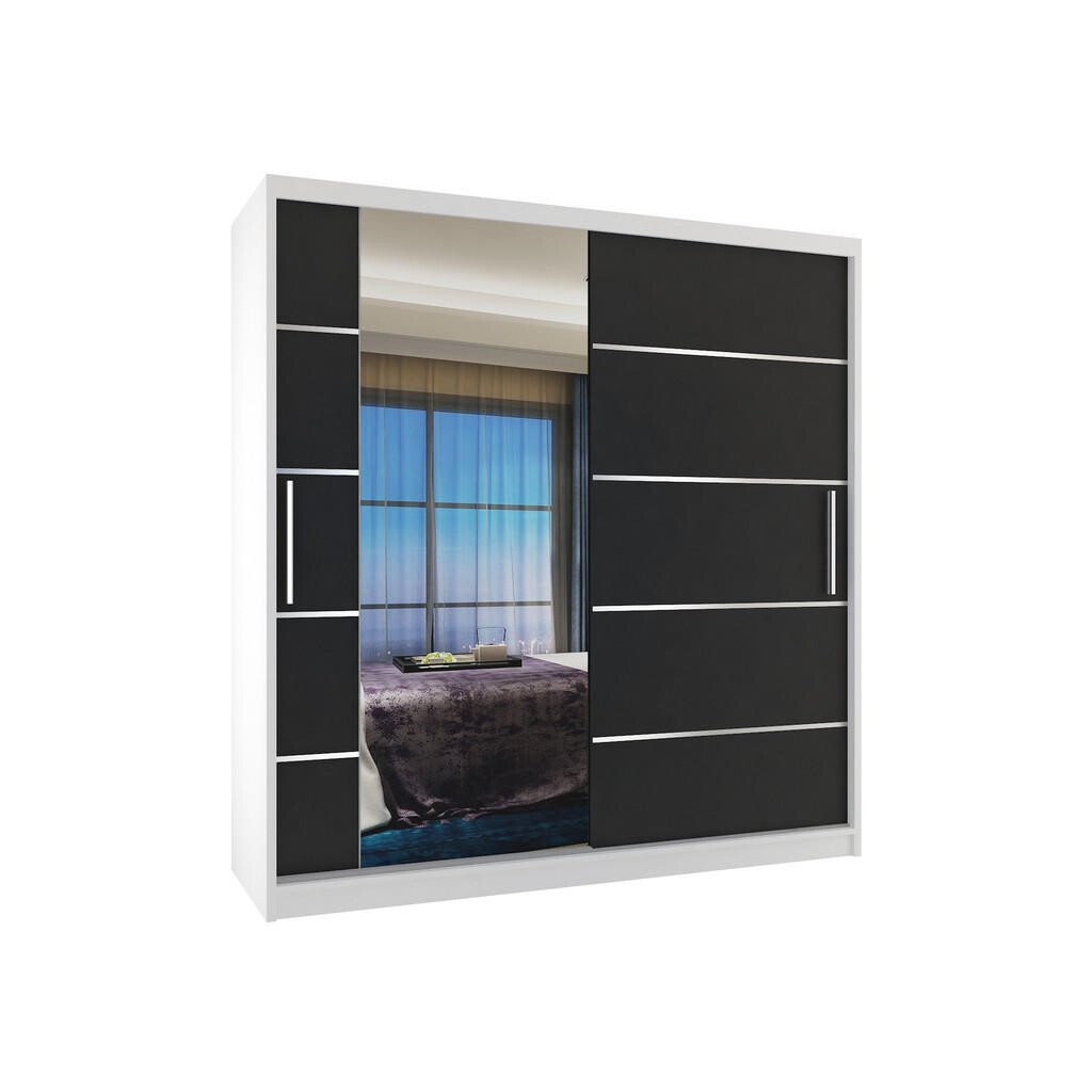 B BELINI GROUP POSUVNÁ SKŘÍŇ Verona MBP, Bílá/Černá Mat, 158 cm, se zrcadlem