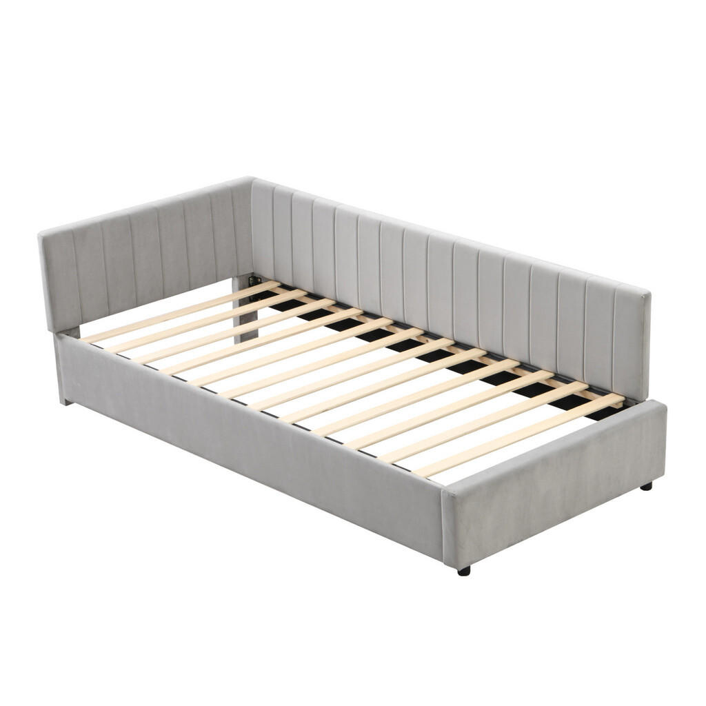 OKWISH ČALOUNĚNÁ postel 90/200 cm šedá z sametu s lamelovým roštem a funkcí pohovky