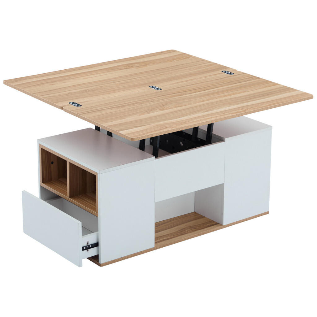 Redom KONFERENČNÍ stolek 100/51/47 cm s výškově nastavitelnou deskou, 2 zásuvkami a úložným prostorem, Bílá a žluto-hnědá