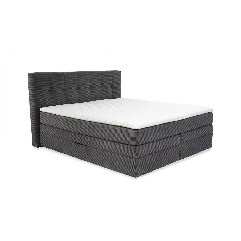 luma-home POSTEL s boxspringem 180 × 200 cm, 7zónová matrace s kapesními pružinami typu „tonneau“ H3, topper, manšestr tmavě šedý / 20038
