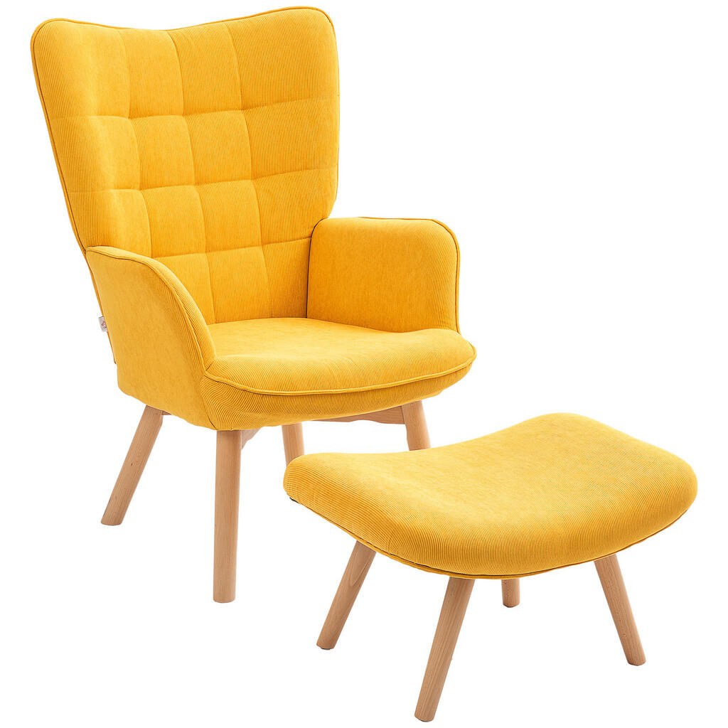 HOMCOM KŘESLO S UŠI s podnožkou, relaxační křeslo, čalouněné křeslo v kordovém vzhledu, lounge křeslo