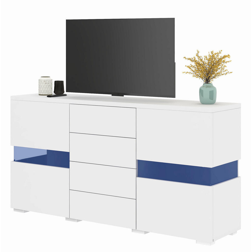 OKWISH BOČNÍ skříň 140/35/72 cm bílá z MDF s LED osvětlením a úložnými zásuvkami