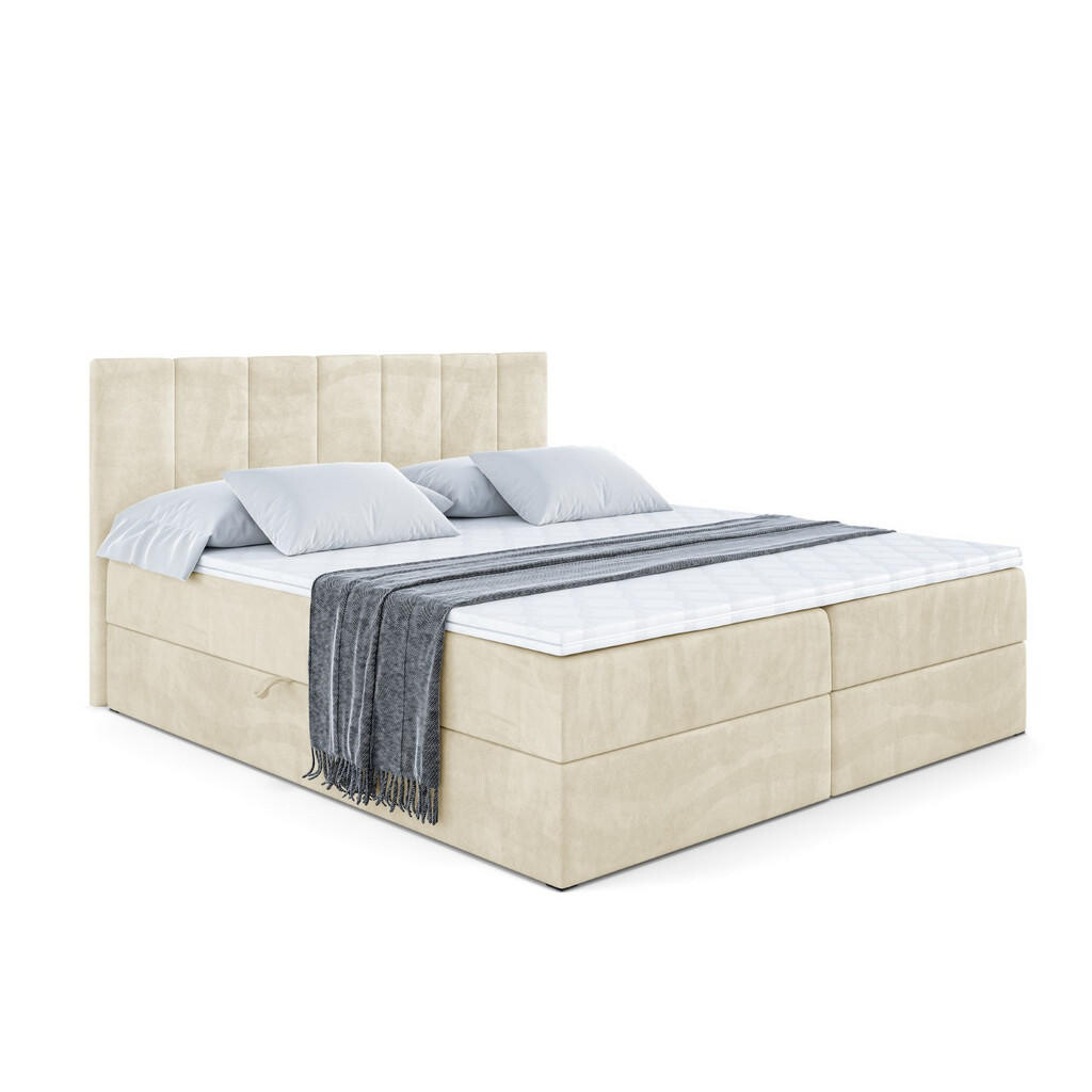 ALTDECOR AMERICKÁ postel s matrací H4 a lamelovým roštem – MOETI – 160 × 200 cm – H4 – béžová