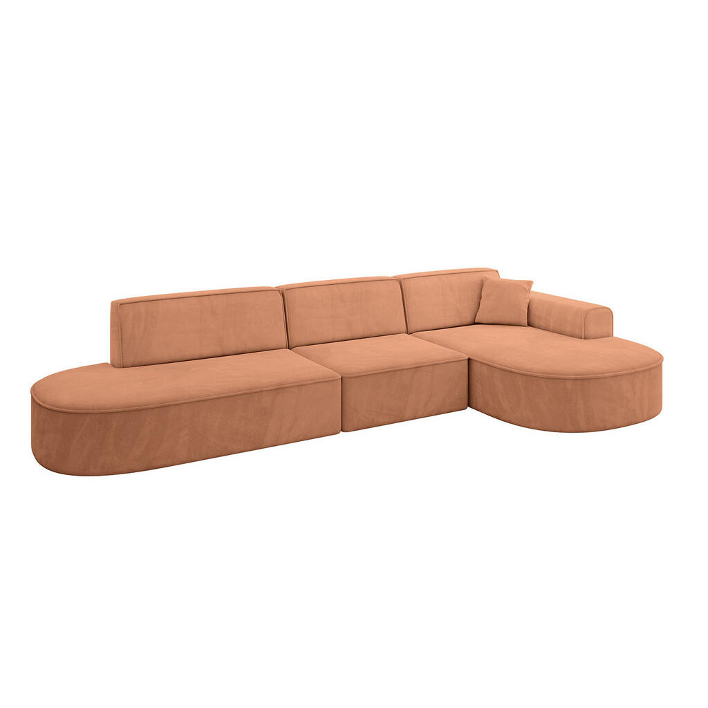 ALTDECOR ROHOVÁ SEDACÍ SOUPRAVA s otomanem vpravo MARI-L2 – 328 × 171 × 79 cm, oranžový velur