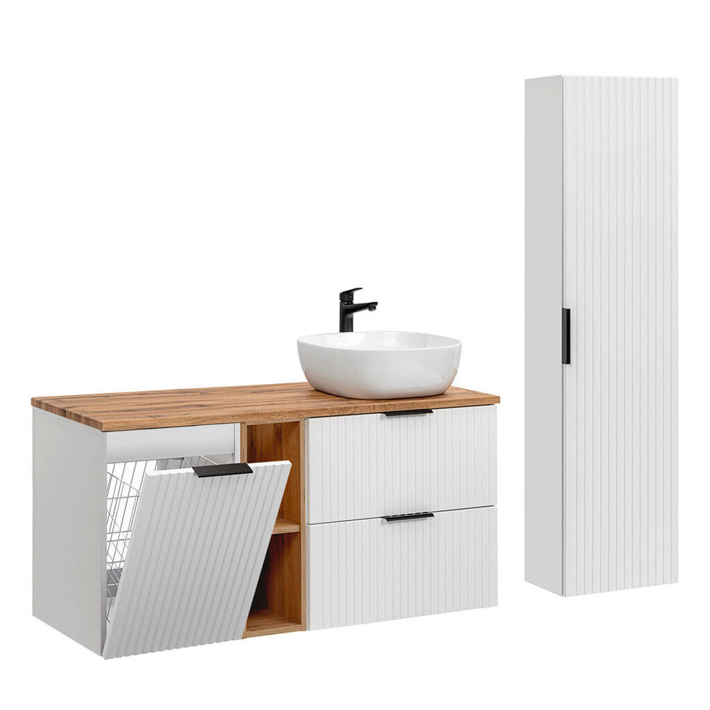 Petits-meubles KOUPELNOVÝ NÁBYTEK 120.8cm Adriel 2er-Set Bílá a dřevo