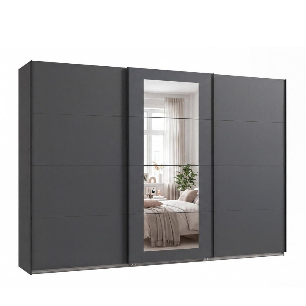 luma-home SKŘÍŇ S VZPĚRNÝMI DVEŘMI, 3dveřová, šířka 313 cm / výška 208 cm / hloubka 64 cm, šatní skříň v grafitové barvě, úchytky černé / 22633