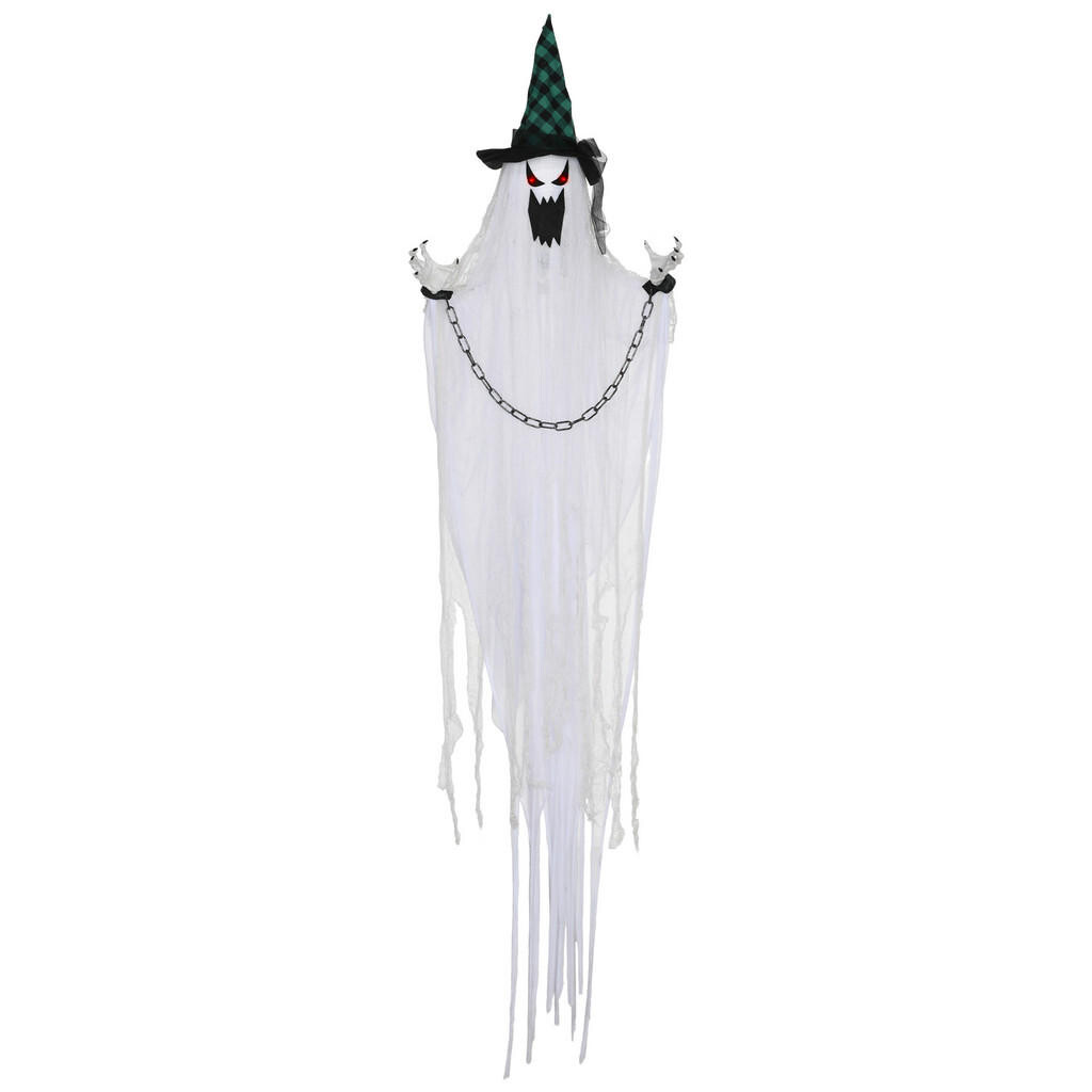 HOMCOM HALLOWEENSKÁ dekorace visící duch 204 cm s aktivací zvukem, zvuková funkce