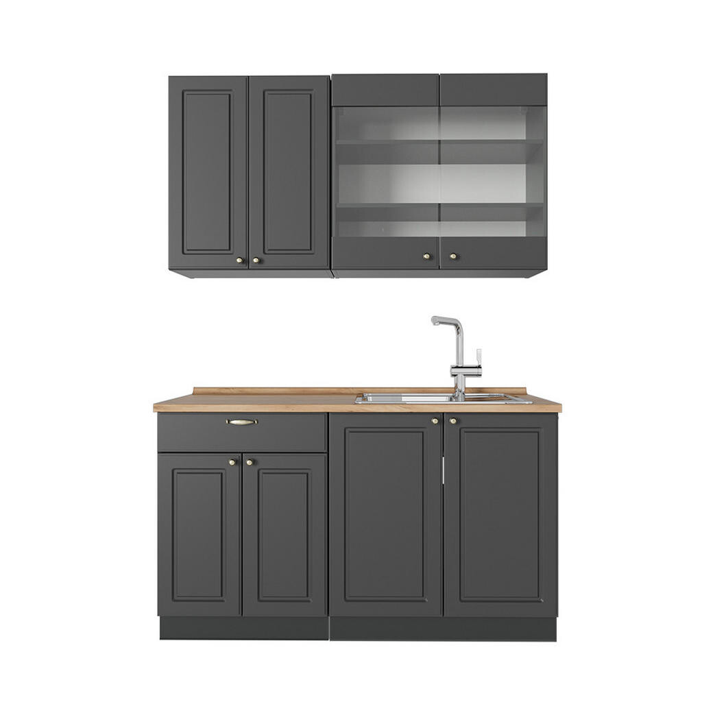 Vicco JEDNOTKOVÁ KUCHYNĚ Fame-Line Anthrazit-Gold Landhaus 140 cm , PD Dub