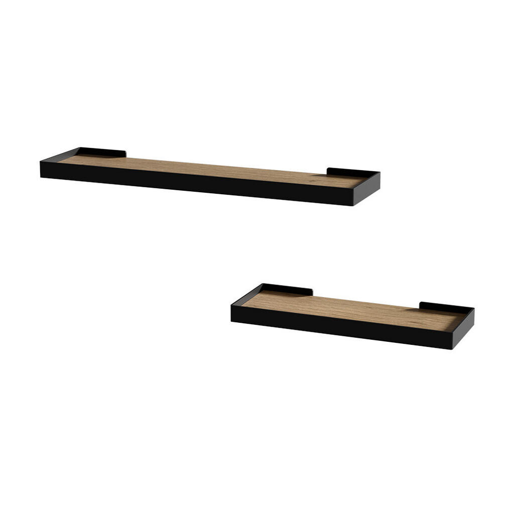 Vicco NÁSTĚNNÁ POLICE Erni Černá/dubová 60 x 3 cm Sada 2 kusů