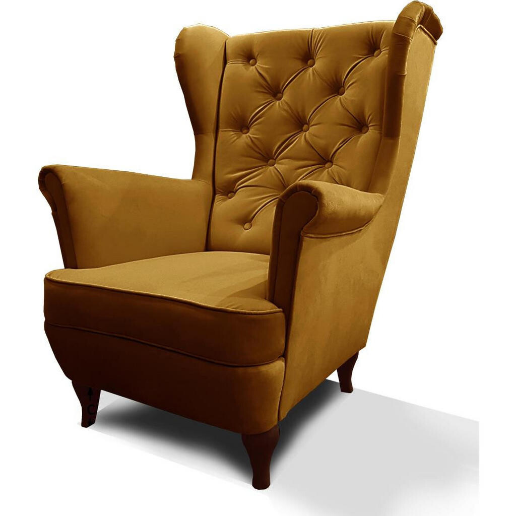 Beautysofa KŘESLO Chesterfield Falco žluté s nohami v barvě wenge