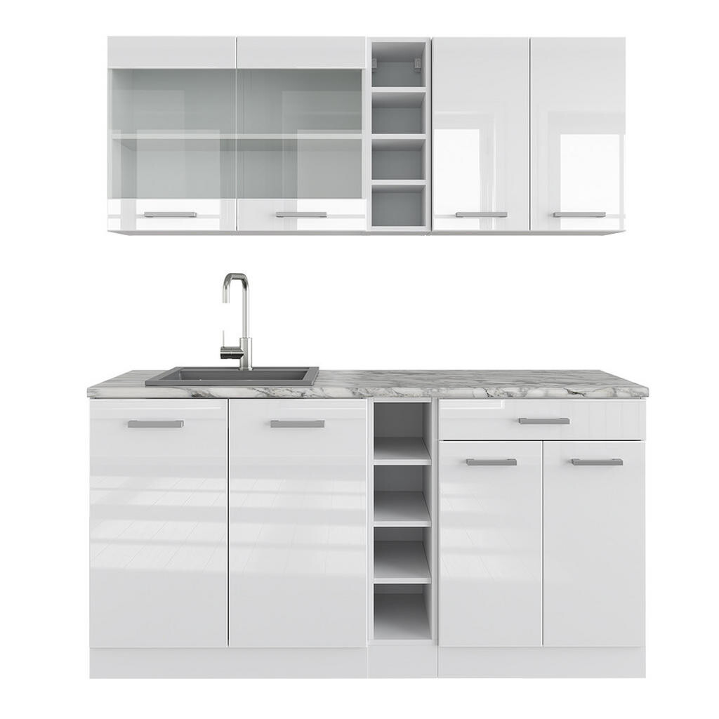 Vicco JEDNOTKOVÁ KUCHYNĚ R-Line Bílá vysoký lesk/bílá 160 cm s pracovní deskou