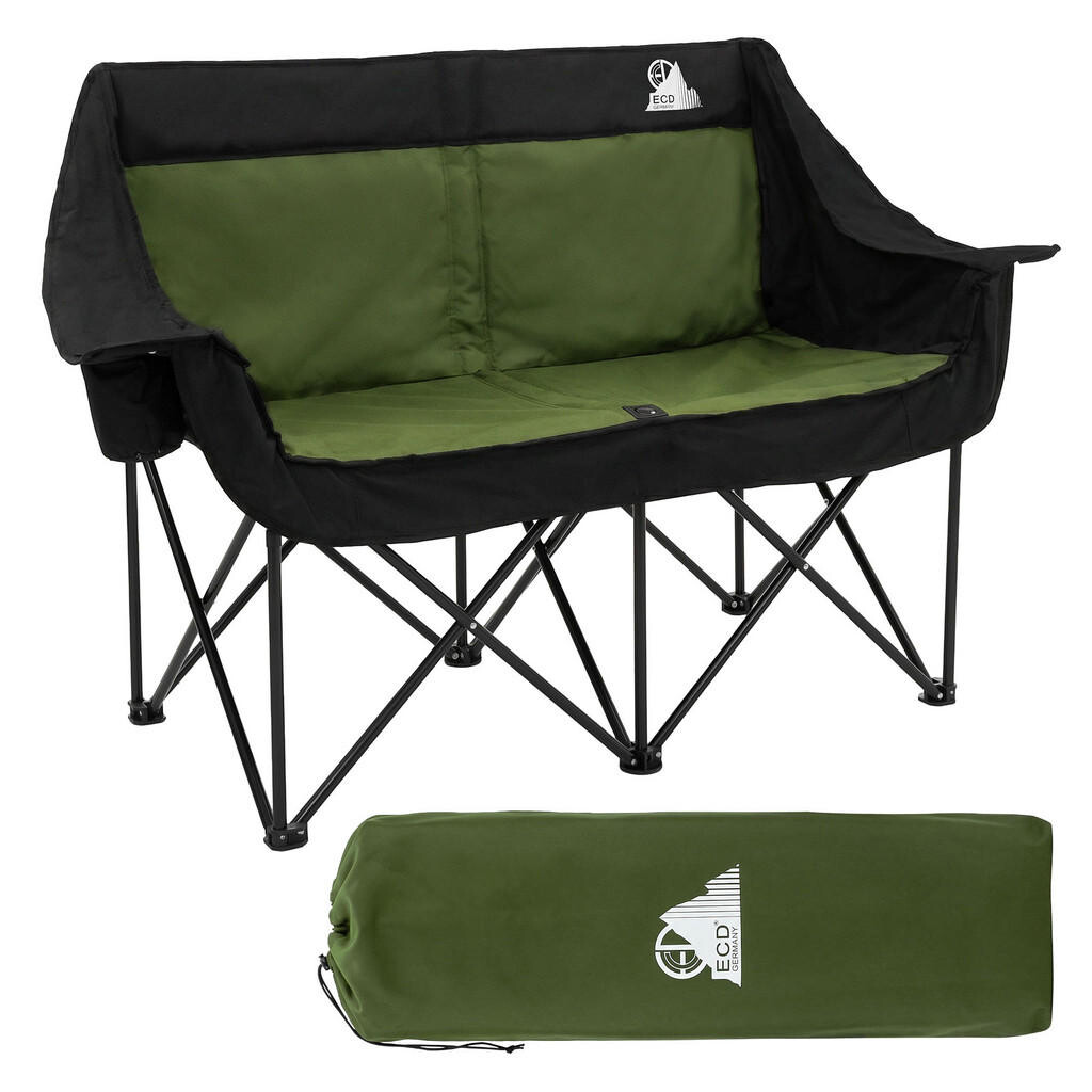 ECD-Germany SKLÁDACÍ KEMPINGOVÁ ŽIDLE pro 2 osoby, khaki, s ocelovou konstrukcí, 54,5 x 145,92 cm