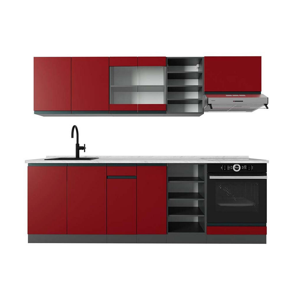 Vicco KUCHYŇSKÝ KOUT R-Line Červená/antracitová 240 cm , PD Mramor