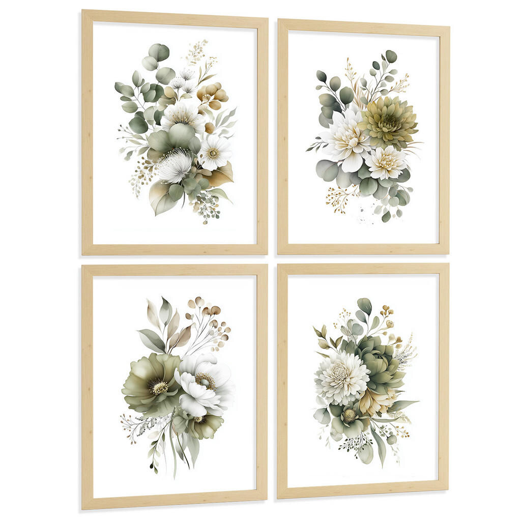 Nacnic PLAKAT Sada 4 boho botanických uměleckých tisků. Akvarelové květinové nástěnné umění. Velikost Bezrámové A3