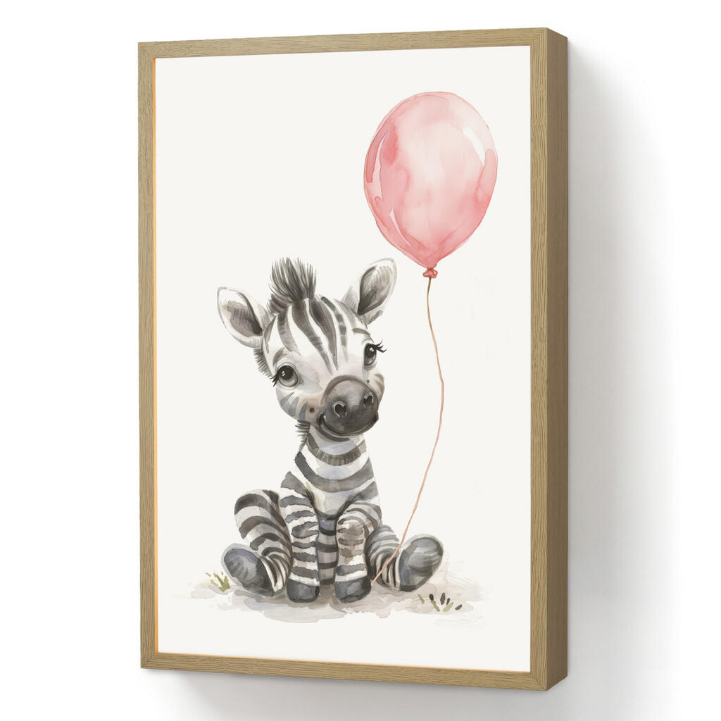 OnlyWow NÁSTĚNNÁ LAMPA S AKUMULÁTOREM Zebra - Dítě - Zvířata - Růžový balónek 40x60 cm