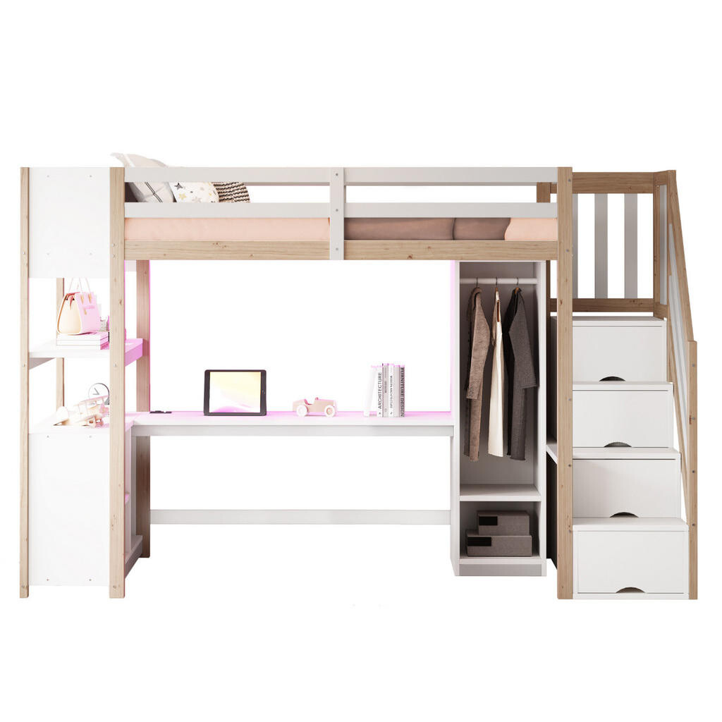 OKWISH PATROVÁ postel 90/200 cm bílá/přírodní z masivního dřeva s psacím stolem