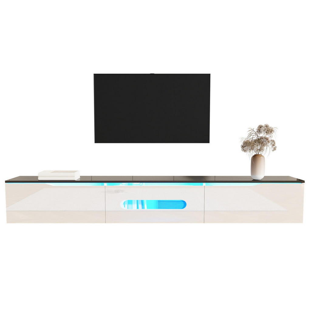 Redom TV stolek 180/35/30 cm s LED osvětlením, montáž na stěnu i na podlahu, úložný prostor, Černá/Bílá