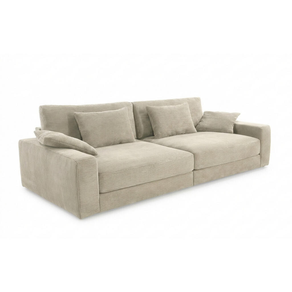 luma-home BIG-SOFA s pružinovým jádrem, Š290/H135/V90 cm, extra hluboká, ležecká plocha 122x240 cm, kord béžovo-šedý / 15251