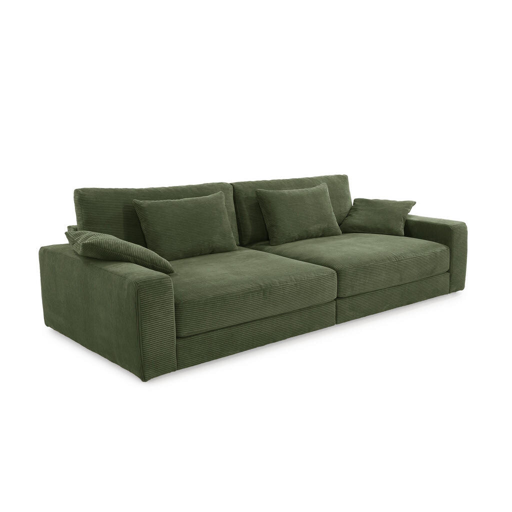 luma-home BIG-SOFA s pružinovým jádrem, Š290/H135/V90 cm, extra hluboká, ležecká plocha 122x240 cm, zelený kord / 15250