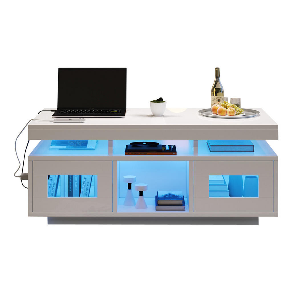 FLIEKS KONFERENČNÍSTOLEK 100x50cm Bílý LED App USB Skříň