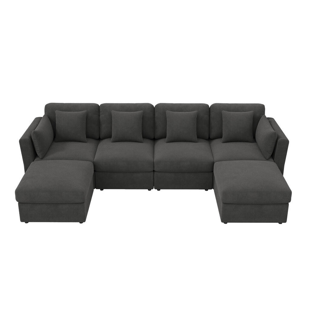 OKWISH MODULÁRNÍ rohová pohovka 290/159,5/89 cm šedá z manšestru s nastavitelnými područkami