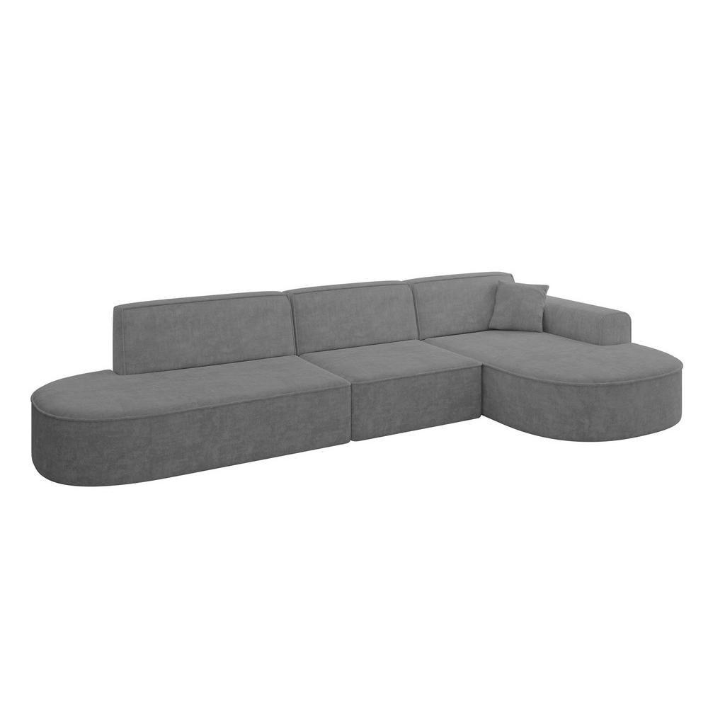 ALTDECOR ROHOVÁ SEDACÍ SOUPRAVA s otomanem vpravo MARI-L2 – 328 x 171 x 79 cm, šedá barva, velur
