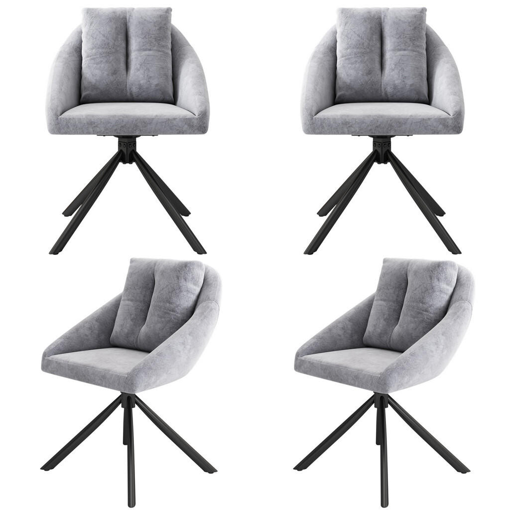 FLIEKS ŽIDLE 4ks Otočné Šedé Sametové Ergonomické