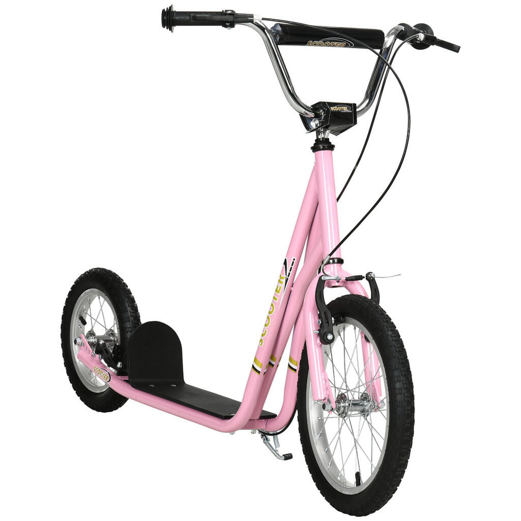 HOMCOM DĚTSKÁ koloběžka s brzdami Scooter 16/12 palců Cityroller nastavitelná růžová