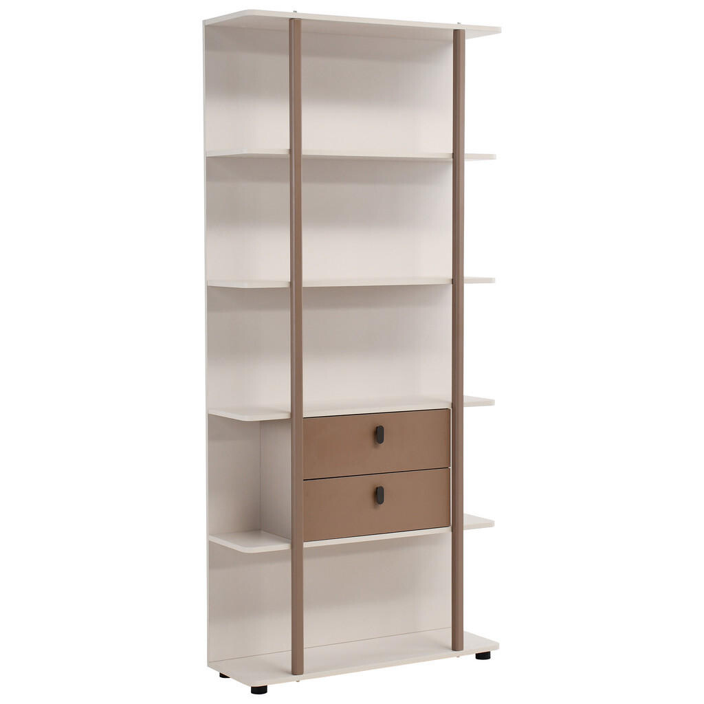 Beautysofa KNIHOVNA Boreo z kovu se 2 zásuvkami, 90 cm, kašmír + světle hnědá